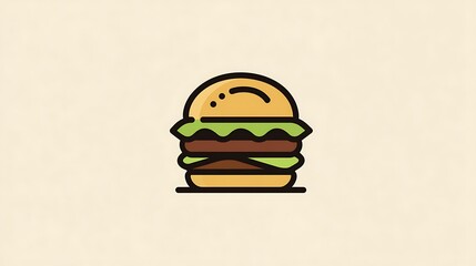 Minimalist burger logo, simple line art illustration of a burger 