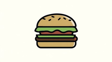 Minimalist burger logo, simple line art illustration of a burger 