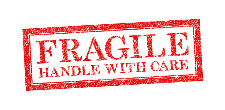 Vector red rubber stamp text Fragile Handle With Care isolated on the white background.
