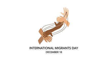 Illustration of diverse hands reaching out on a white background for International Migrants Day on December 18.
