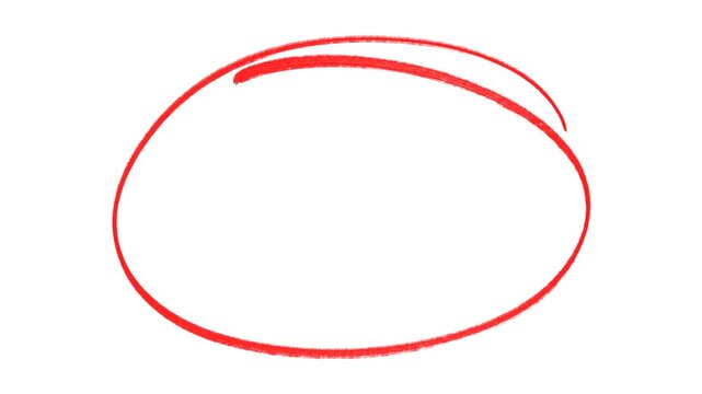 Red circle highlight on a transparent background, Hand-drawing marker oval frame circle animation with alpha channel.