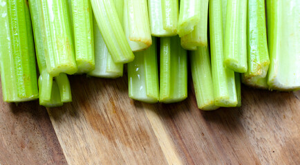 Fresh cut celery, raw celery stem
