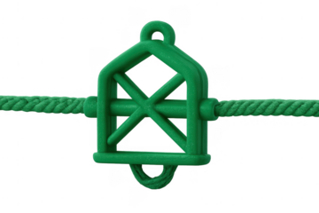 Green plastic rope pulley isolated on transparent background