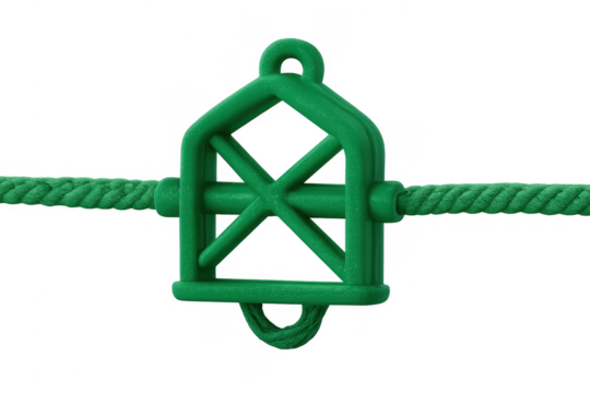 Green plastic rope pulley isolated on transparent background