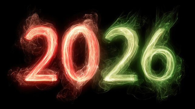 Abstract glowing numbers 2026 displayed against a transparent background