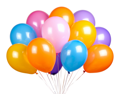  - Colorful Floating Balloons Cluster Overlay, Soft Glow Effect, Transparent PNG Clipart 