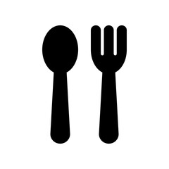 Minimalist Spoon And Fork Icon For Dining Utensils And Tableware, Black Silhouette