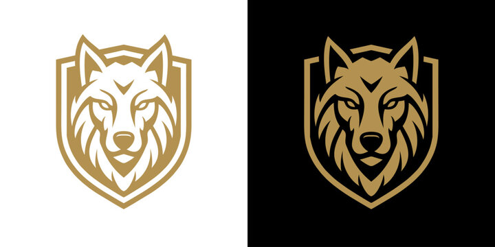 wolf dog fox shield vector logo icon 