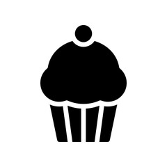 Cupcake Illustration: Simple Illustration Cupcake With Cherry On Top, Black And White Cartoon Dessert Icon