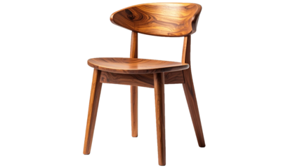 Teak Wood Modern Dining Chair Isolated on Transparent Background