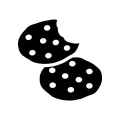 Two Chocolate Chip Cookies Illustration With Bite Marks, Simple Black and White Style