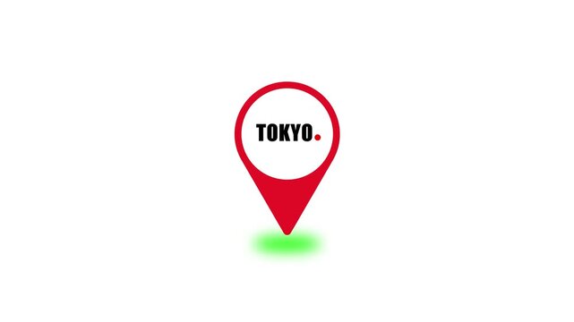 Map pin location symbol with Tokyo city name animation