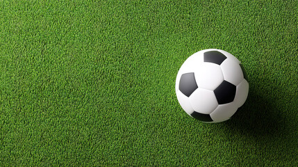 A close-up shot of a soccer ball on a 3D rendered lawn