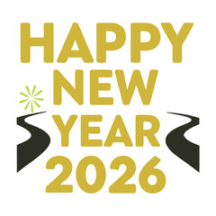 Happy New Year 2026 Greeting Card Design with Winding Road Path and Modern Typography