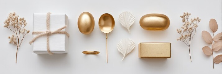 Elegant arrangement with gold, white, and natural accents