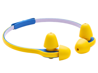 Hearing protection earplugs with plastic band on a transparent background