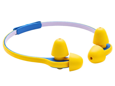 Hearing protection earplugs with plastic band on a transparent background