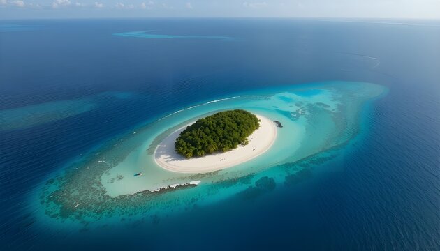 Aerial shot of a tropical island with crystal-clear turquoise water and white sand - Powered by Adobe