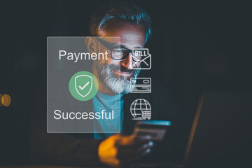 Online payment success screen with secure transaction icons and digital checkout.