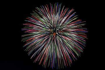 長野えびす講花火大会の美しく放物線を描く花火