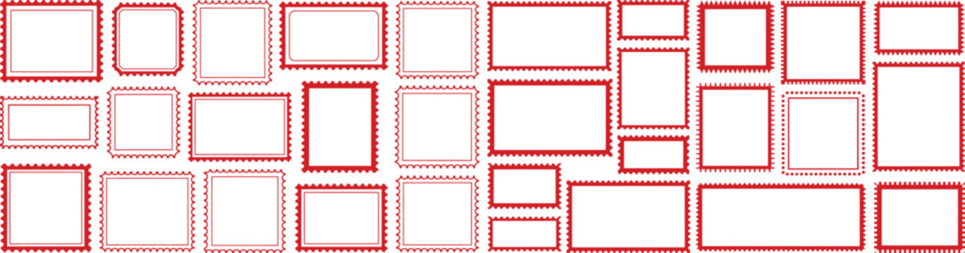 Stamp borders elegant red vintage-style frames for creative design or unique branding. Vector illustration.