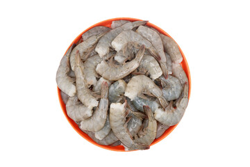 Fresh vannamei shrimp prawns seafood isolated on white background. Pacific white shrimp or king...