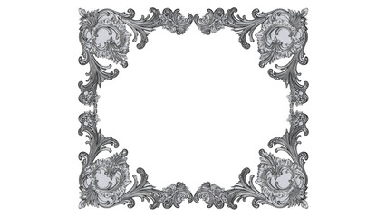 3d floral frame ornament in metal silver color, usually found in Classic interior house, sometimes use in graphic design as element for decoration 