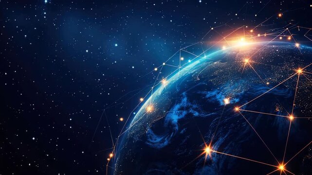 of Earth connected to stars by network lines in space.