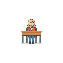 Fototapeta premium Illustration of a seated fair-haired young woman thoughtfully pondering a challenge at her desk