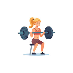 Illustration showing an exercising young woman lifting weights in a gym strength training session