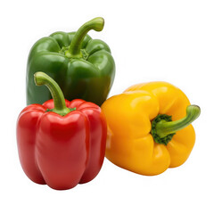 Three colorful bell peppers, red, yellow, and green, fresh and vibrant, isolated on transparent background