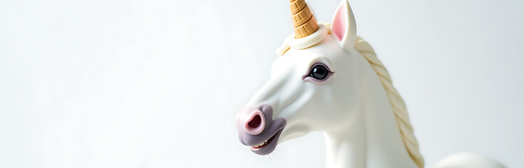 whimsical unicorn head snowy coat delicate features accented ice cream cone horn