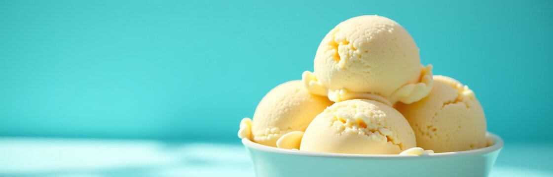 vibrant summer dessert featuring vanilla ice cream minimalist setting lit soft sunlight pouring onto brilliant light