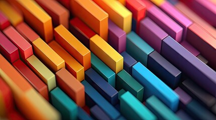 Close-up of an abstract composition made of colorful rectangular shapes with a gradient effect and a 3D appearance.