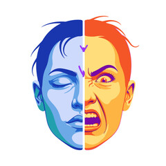 Emotional Dichotomy A Visual Depiction of Internal Conflict, Peace, and Anger in a Single Face