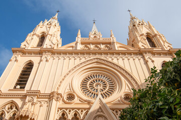 View of Cathedral of Málaga (Santa Iglesia Catedral Basílica de la Encarnación), Malaga , Andalusia, Spain. Roman Catholic church. Religious concept.