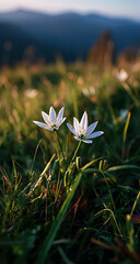 A close-up of two white flowers with petals