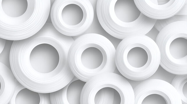 Abstract background of white rings with geometric patterns and visual texture 