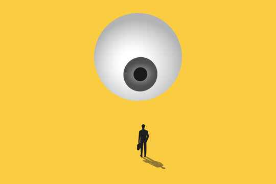 Businessman being monitored at work minimal illustration. concept of loss of privacy, surveillance