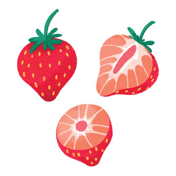 Cute strawberry fruit crayon illustration symbol icon sticker