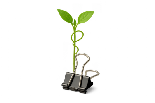 Plant sprout growing from binder clip showing business growth concept