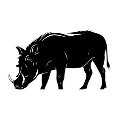 Illustration of a black warthog with tusks on a white background side view