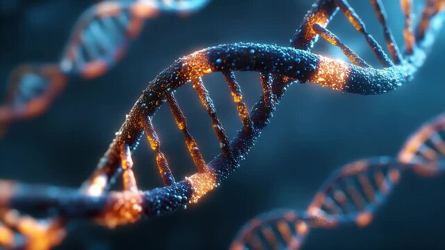 DNA double helix genetic material. Gene sequencing abstract design. Floating in space background, 
science, abstract, biology, biotechnology, molecular, health, genetic
