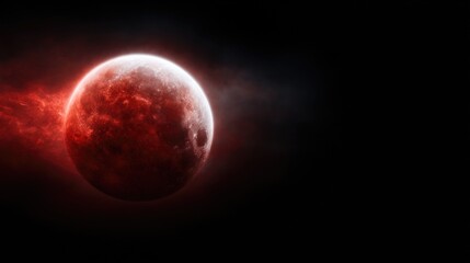 A breathtaking view of a glowing crimson moon surrounded by cosmic darkness, symbolizing mystery and the awe-inspiring beauty of the universe and celestial phenomena.