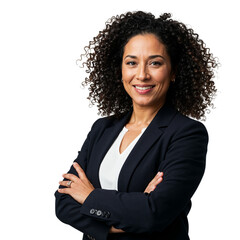 Confident business woman with arms crossed isolated on transparent background