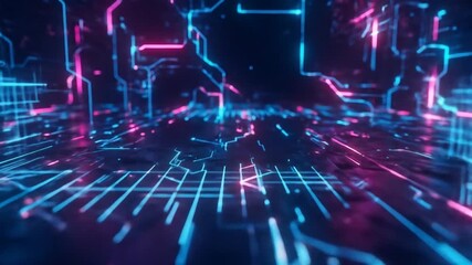 Vibrant abstract digital network background featuring glowing blue and pink lines, symbolizing futuristic technology, data flow, and interconnected systems in a dynamic cyberspace environment
