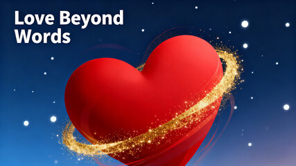 Red heart pairing with "Love triumphs over a thousand words", conveying deep affection on Valentine's Day, designing greeting cards, and promoting romantic activities.
