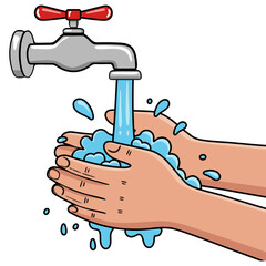 Human hands washing with soap and water under a faucet. Concept of hygiene practice and healthy lifestyle.