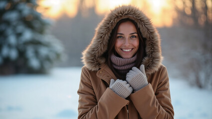 Fashionable Cold Weather Outfit: Stylish Brown Jacket in Snow