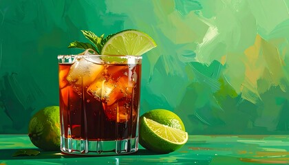 Refreshing Rum and Coke Cocktail with Lime.